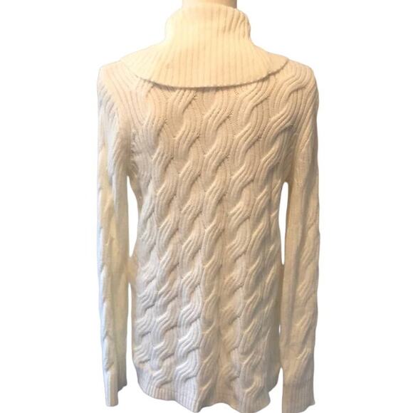 Calvin Klein Ivory Winter White Basket Weave Chain Knit Drape Neck Sweater sz L - Picture 7 of 15